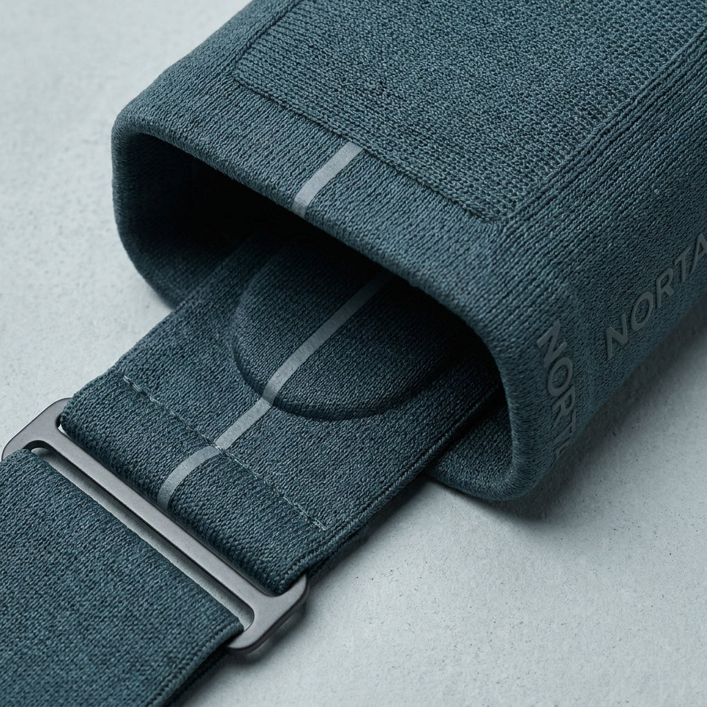Close-up of the technical knit weave and printed alignment marker